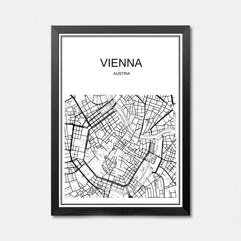 Карта всемирно известных городов абстрактное плакат искусство крафт-бумажный постер для бара/Кафе Ретро Эскиз художественное оформление роспись Наклейка на стену 42x30 см - Цвет: Vienna