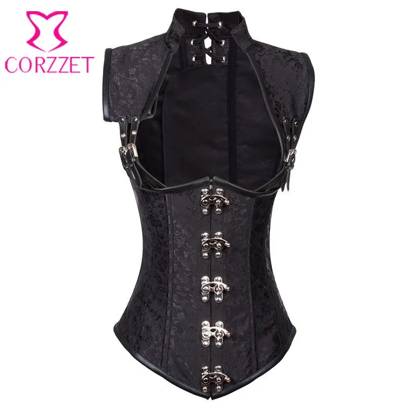 

Black Collared Cupless Steel Boned Steampunk Corsets Waist Trainer Underbust Corset Vest Top Hot Sexy Bustier Korsett For Women