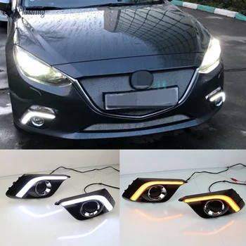 

Car Flashing 1 pair For Mazda 3 Mazda3 Axela 2014 2015 2016 LED DRL Daytime Running Light Daylight yellow turn Signal fog lamp