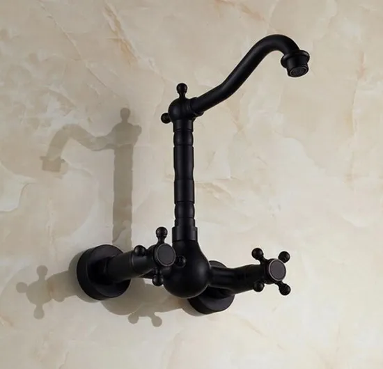 Dark Black Oil Rubbed Bronze Tall Wall Mount Kitchen Wet Bar Bathroom Vessel Sink Faucet Dual Cross handle atf010