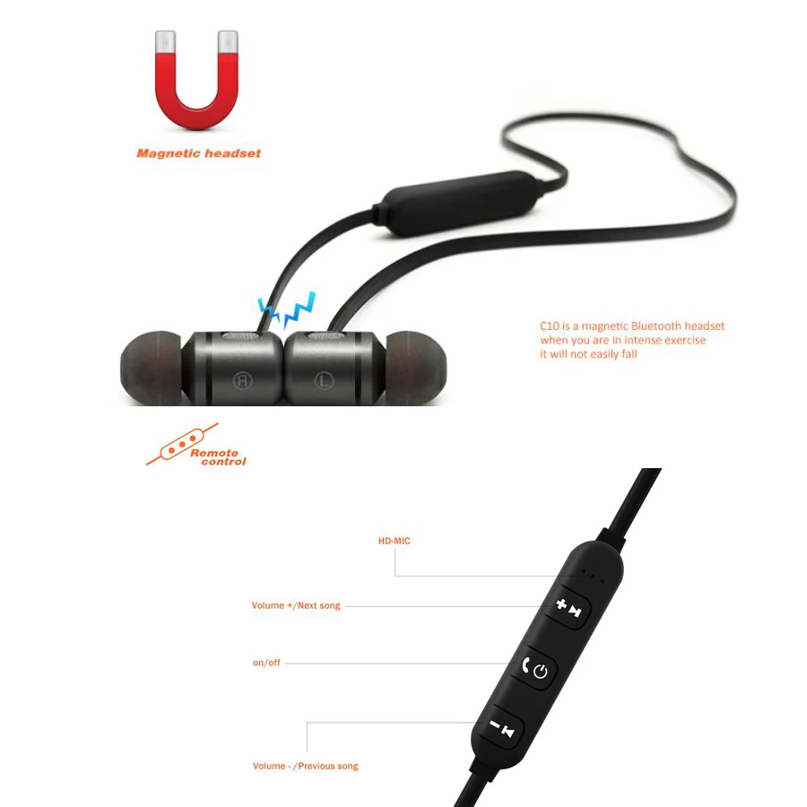 C10, беспроводные наушники, Bluetooth наушники, Fone de ouvido, Bluetooth гарнитура, наушник для телефона, шейный ремешок, Ecouteur Auriculares