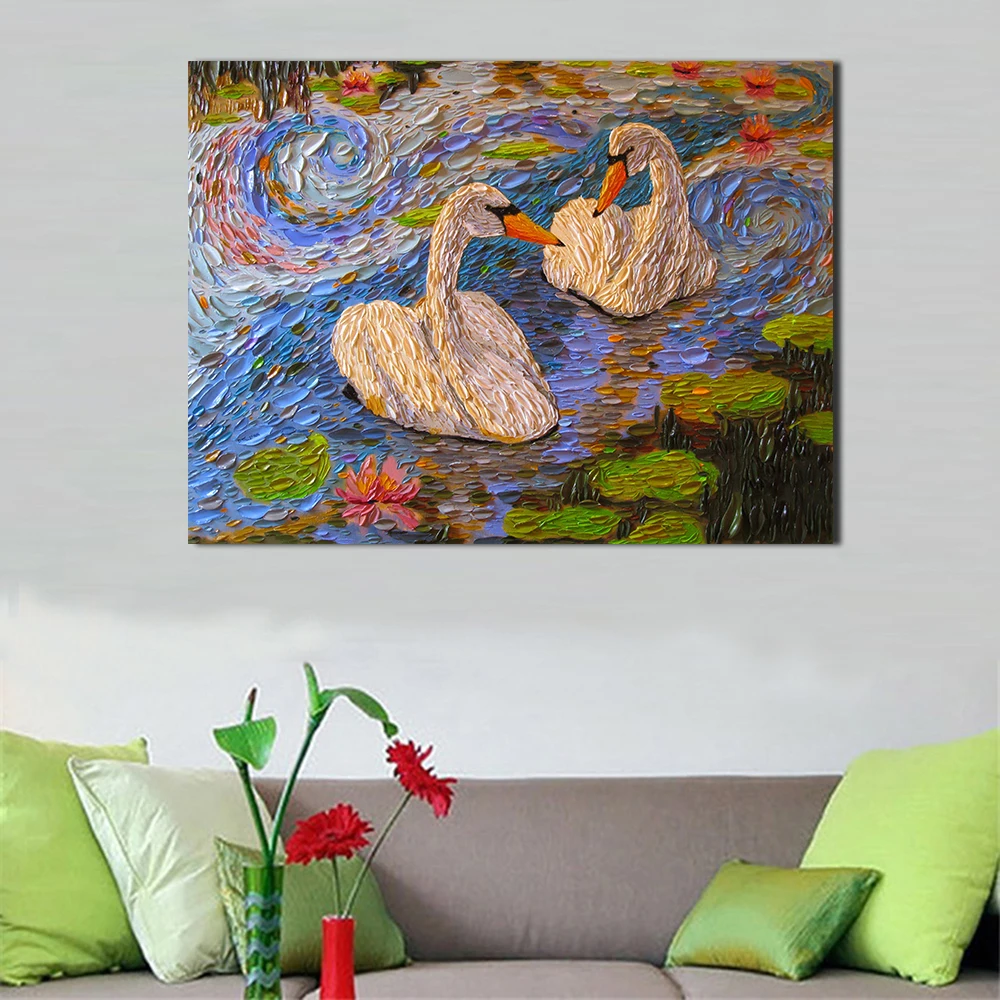 JQHYART Frameless Wall Art Tender Love Animals Oil Painting On Canvas