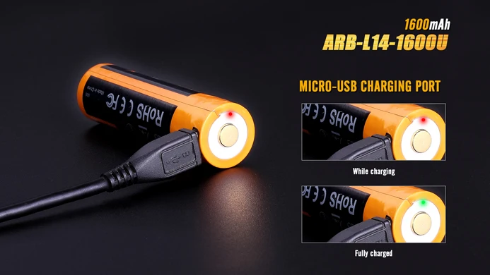 2 шт Fenix ARB L14 1600U USB перезаряжаемая 1600mAh литий ионная 14500 1.5В батарея|torch flashlight|cree xm-l2 u2
