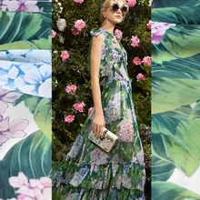 Полиэстер, шифон, плюшевая ткань с цифровой печатью гортензии для платья tissu au metrer, тюль, дешевые ткани, китайские, сделай сам, потертый шик