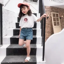 Г., Новое поступление, летние повседневные хлопковые однотонные джинсы в Корейском стиле Короткие штаны для модных милых маленьких девочек