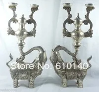 

preeminent Tibet silver two elephant pricket statue