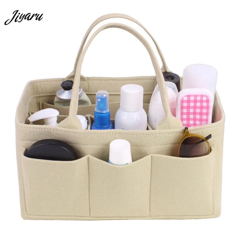 

Exclusive Portable Cosmetic Bag Multi-pockets Travel Organizer Felt Cloth Insert Bag Makeup Storage Organizer Fits Handbag