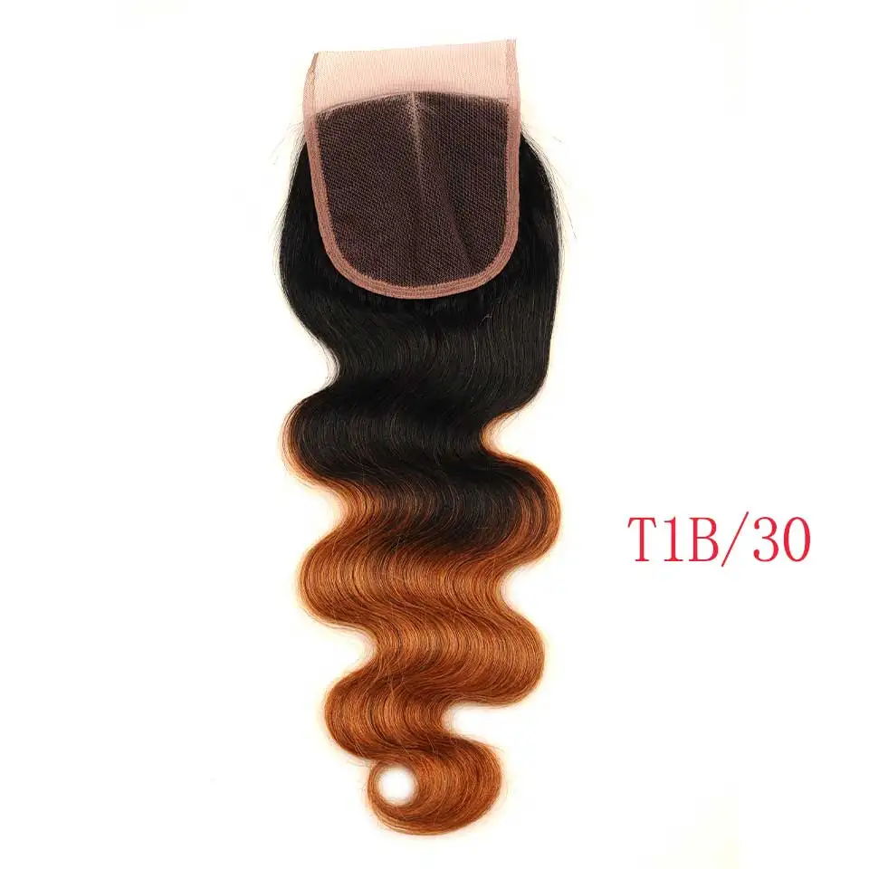 Pinshair бразильские волнистые медовые светлые закрытые 100 человеческие волосы кружева средняя часть закрытие красные темно-коричневые бордовые волосы не Реми - Цвет волос: T1B/30