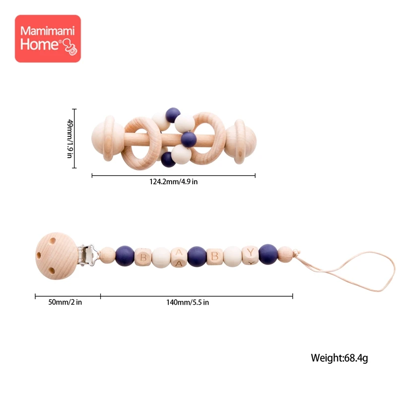 Mamihome 2 шт. детский деревянный прорезыватель погремушка пустышка зажим цепочка Bpa бесплатно бук грызунов силиконовые бусины персонализированные имя зажим для пустышки
