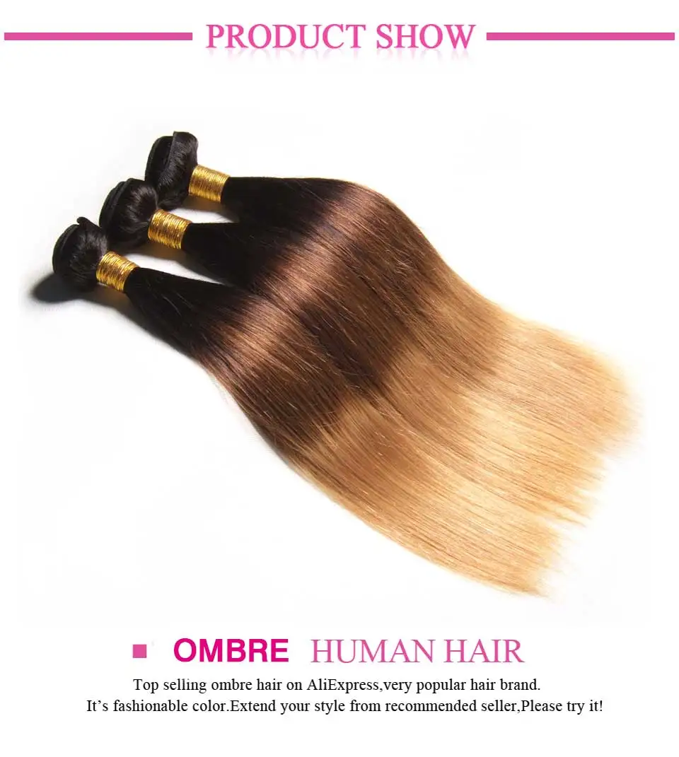 Brazilian blond straight ombre hair bundles t1b427(47) remy ombre human hair extensons 10bundles wholesale price ombre blonde 