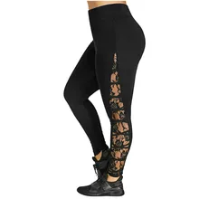 Новинка, большие размеры, штаны для йоги, женские спортивные колготки, высокая талия, цветы, кружевные леггинсы, подходят для бега, колготки