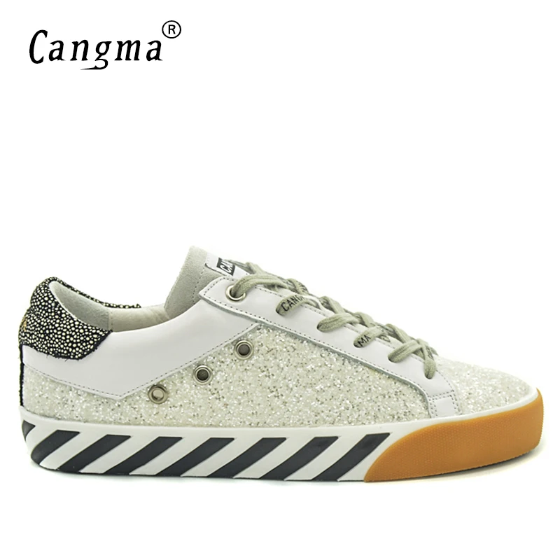 Blanc Sneakersflats 34 Femme Printemps 48 Lacets Cangma Paillettes vintage De Luxe Italie No Designer Automne Vintage Filles Paillette Chaussures CWdoerxB