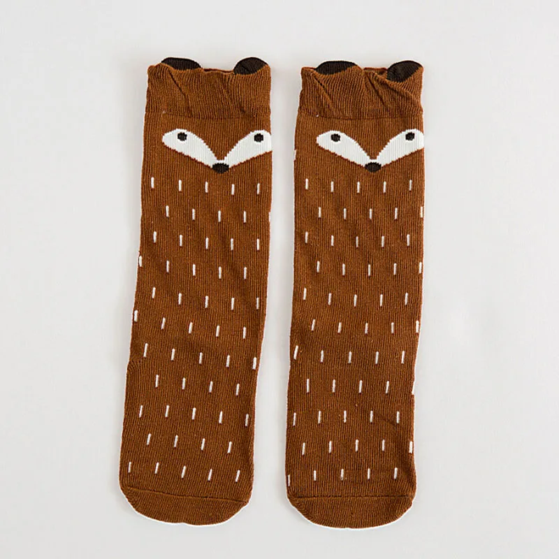 Лидер продаж; милые детские носки; сезон осень-зима гольфы для маленьких девочек с героями мультфильмов детские длинные носки без пятки детские носки - Цвет: Coffee fox