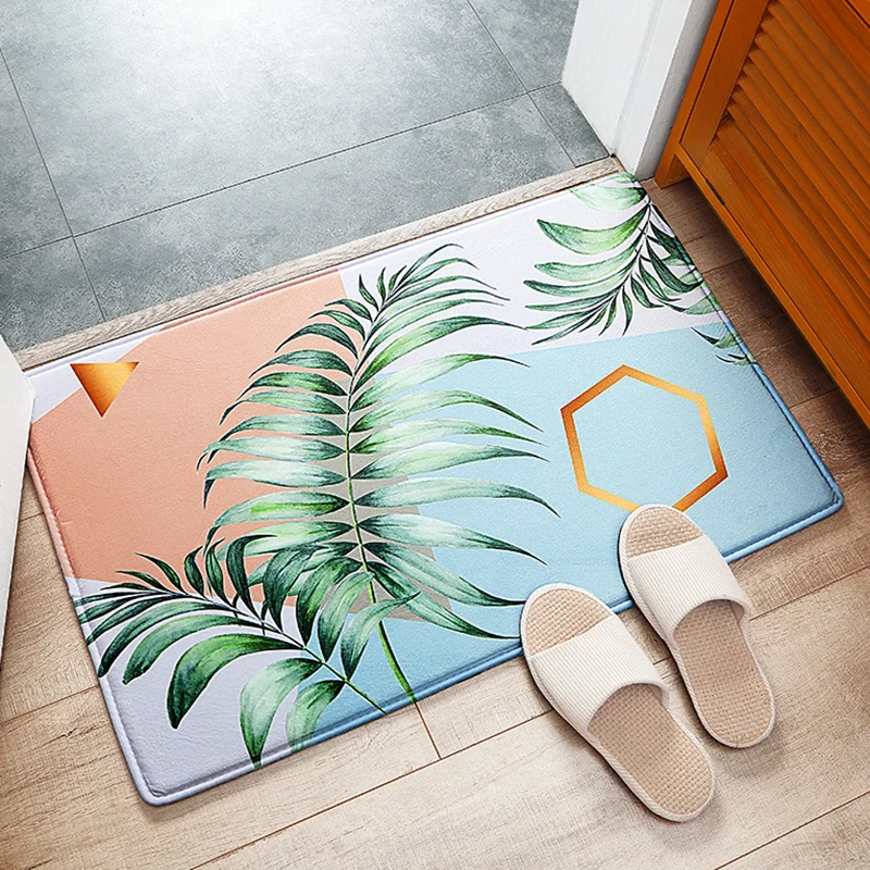 

Ins Bamboo Leaves Home Entrance Mats Flannel Porch Bathroom Mat Carpet Water Absorbent Non-slip Mats Bath Rug 40x60cm