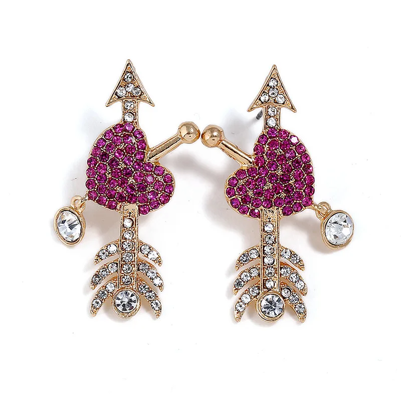 1 Pair Unique Studs Arrow Earrings Red Love Heart Earrings Crystal Earrings Girl Gift Jewelryin