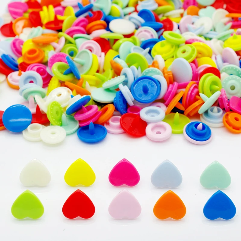 

{ 10 Colors mixed 200sets } KAM Brand Heart Shaped Plastic Snap Button Fastener buttons For Baby Diaper n m