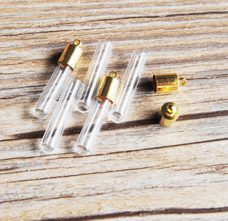 NEW 200pcs/lot tube glass Vial Pendant 5mm metal cap rubber plug mini