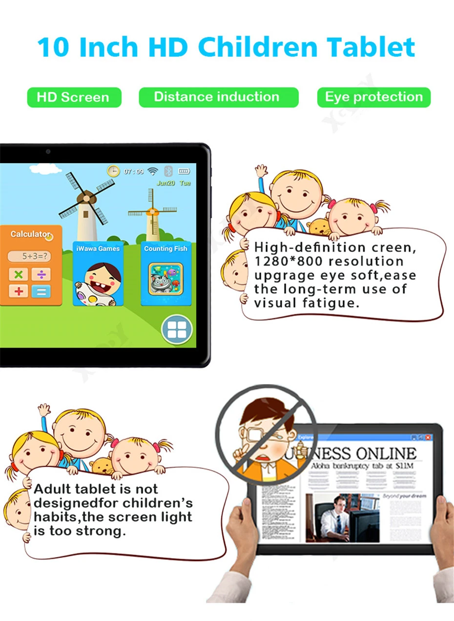 XGODY kids tablet PC 10,1 дюймов 1280*800 Android 7,0 1 Гб 16 Гб Двойная камера 2MP + 5MP Bluetooth WiFi 5000 мАч 3g телефонный звонок планшетный ПК