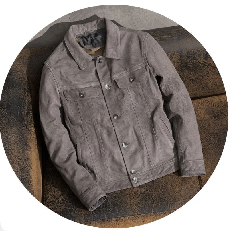 

Free shipping,Brand Frosted cowhide coat,man's 100% genuine leather Jacket,classic vintage gray clothes.quality casual clothing