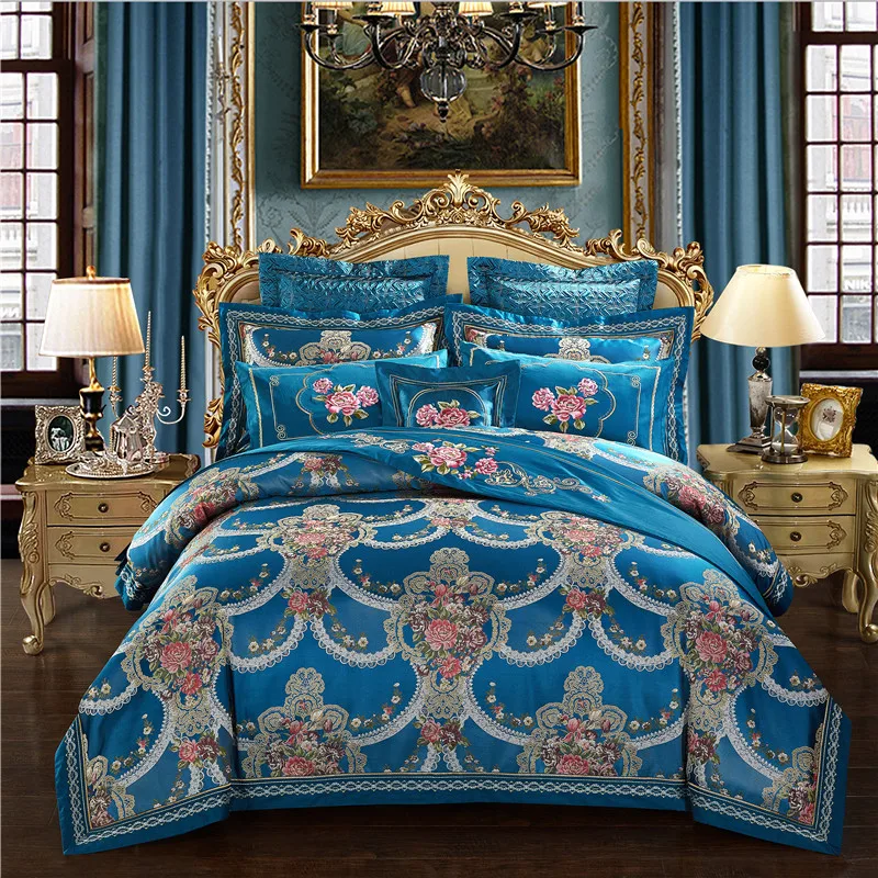 

2017 Cotton satin 4/6/9Pcs King Queen size Luxury Wedding Duvet cover thick Bedspread set Decorative Pillow sham