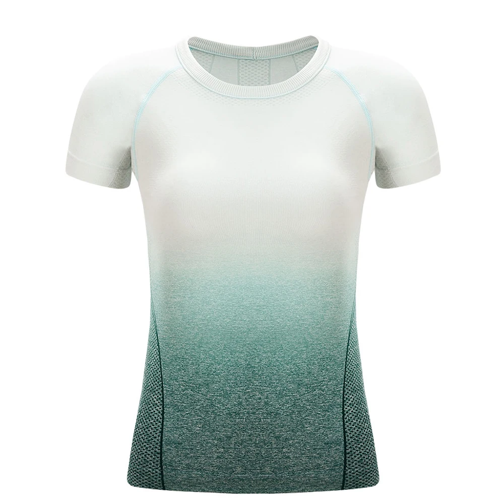 Женская футболка для фитнеса, занятий йогой, майка с коротким рукавом для тренировок, спортивные футболки с градиентом для бега, спортивный жилет, одежда для спортзала, футболка