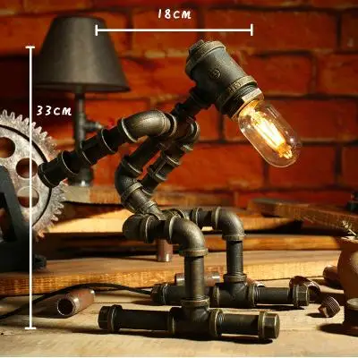Креативный светильник Эдисона с железной трубой в стиле ретро, светодиодный светильник для защиты глаз, лампа для кофе-бара, настольная лампа с роботом