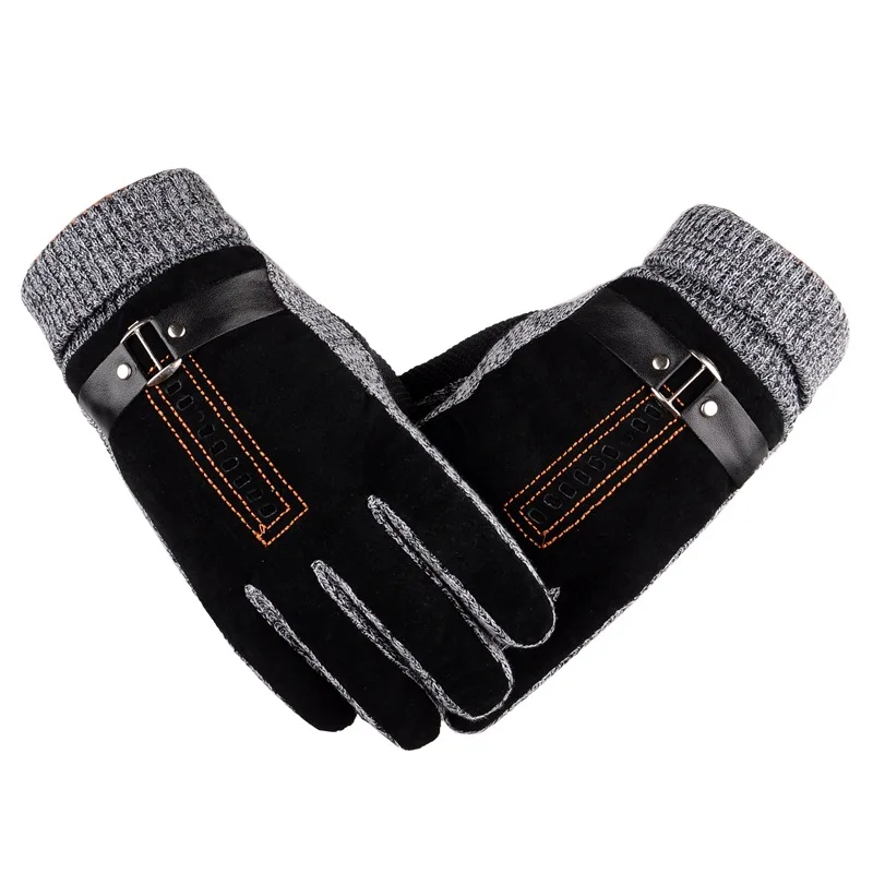 LA SPEZIA мужские перчатки теплые из свиной кожи мужские перчатки из натуральной кожи мотоциклетные черные замшевые вязаные толстые противоскользящие Зимние перчатки для мужчин - Цвет: black