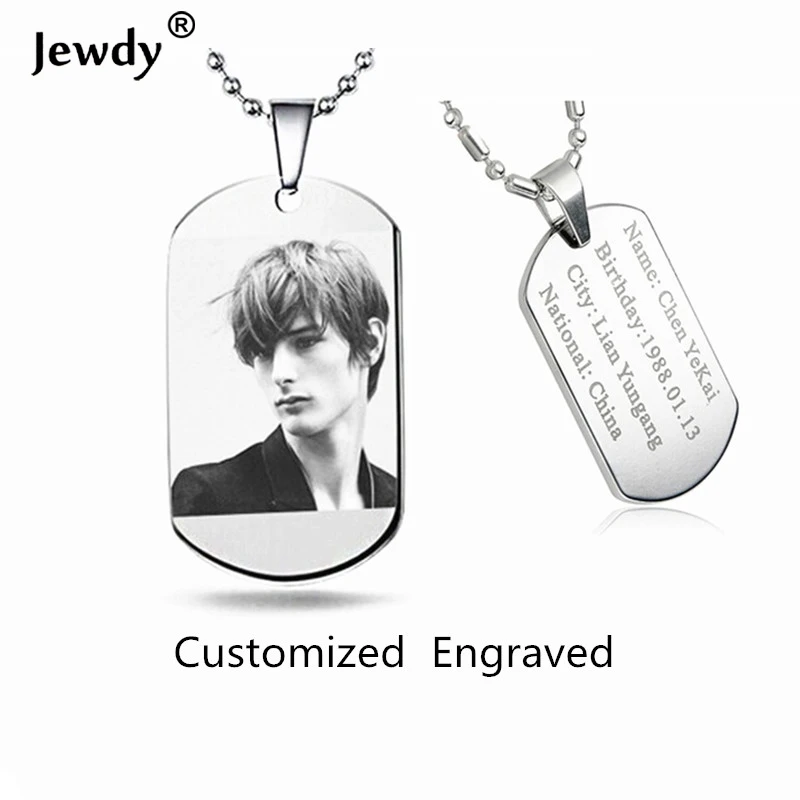 

Jewdy DIY customized letter photo printed Dog Tags for Men Military Army Style Necklace For Women baby men personal gift