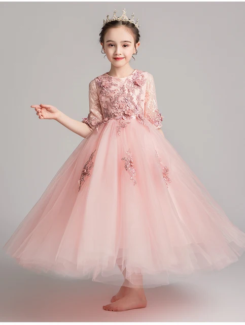 Appliques Tulle Girls Party Dress Flower Girl Dresses For Wedding Long Kids Pageant Princess Costume First Communion Gowns 1