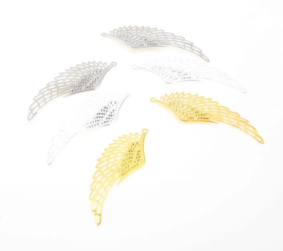 Free shipping 10Pcs Gold/White K/Silver Filigree Wing Wraps Connectors Metal Crafts Decoration DIY Findings Connectors 24*70mm