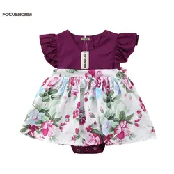 Новорожденных для маленьких девочек s цветок ползунки платье комбинезон одежда для маленьких девочек оборки с летящими рукавами