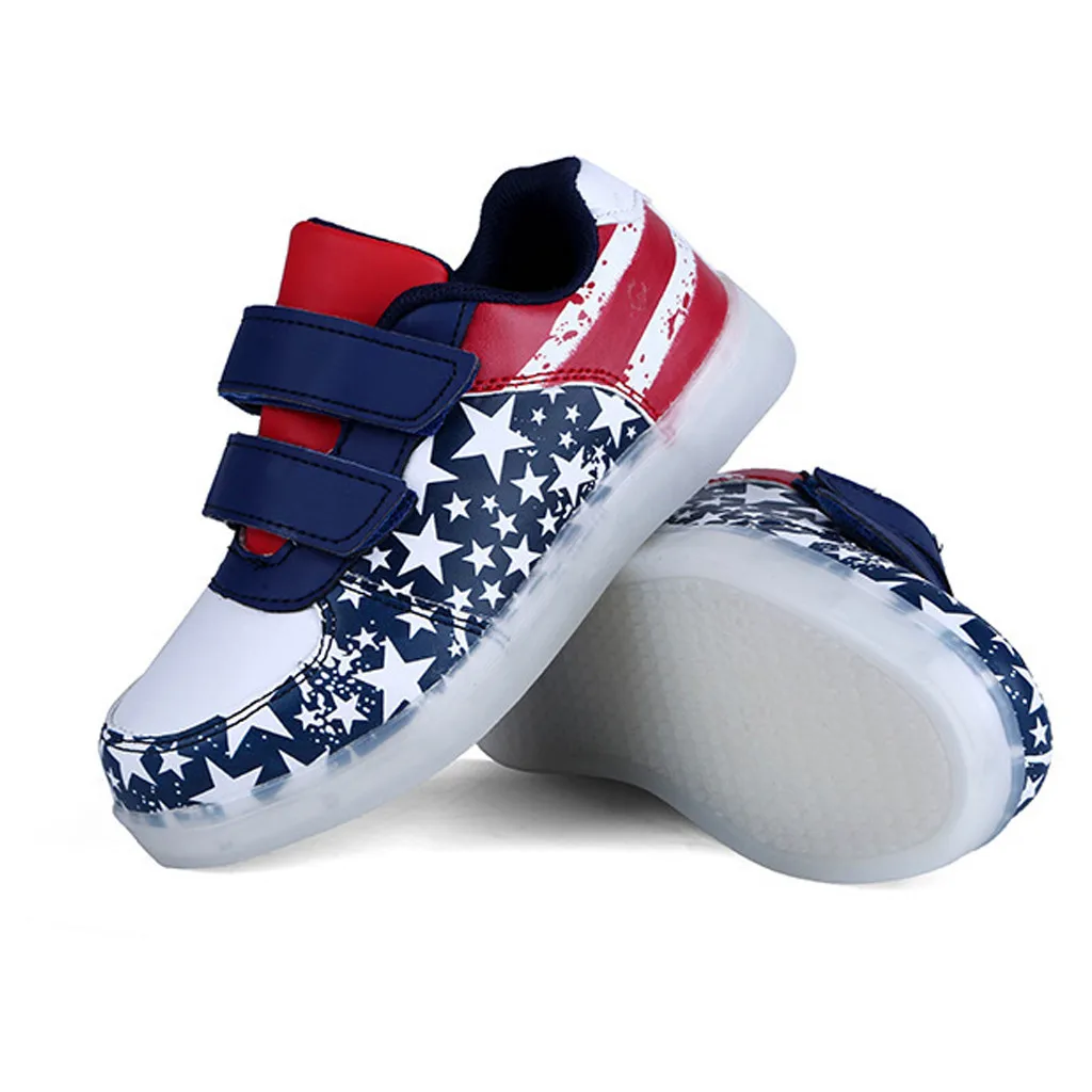 Обувь для малышей с флагом для маленьких девочек; дышащая обувь с USB; светодиодный Люминесцентная спортивная обувь; кроссовки; Zapatos De Mujer; обувь для мальчиков