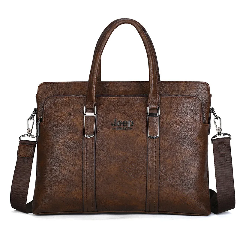

2018 Men's Business Casual Bag Pu Leather Briefcase Men's Tote Bags Brown High Quality Male Crossbody Briefcase Bags 14inch