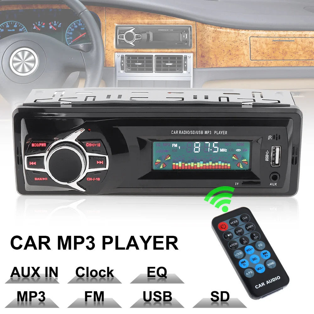

12V LCD Display In-Dash Auto Car Radio MP3 Player Vehicle Stereo Audio Aux Input Receiver Support TF FM USB SD + Remote Control