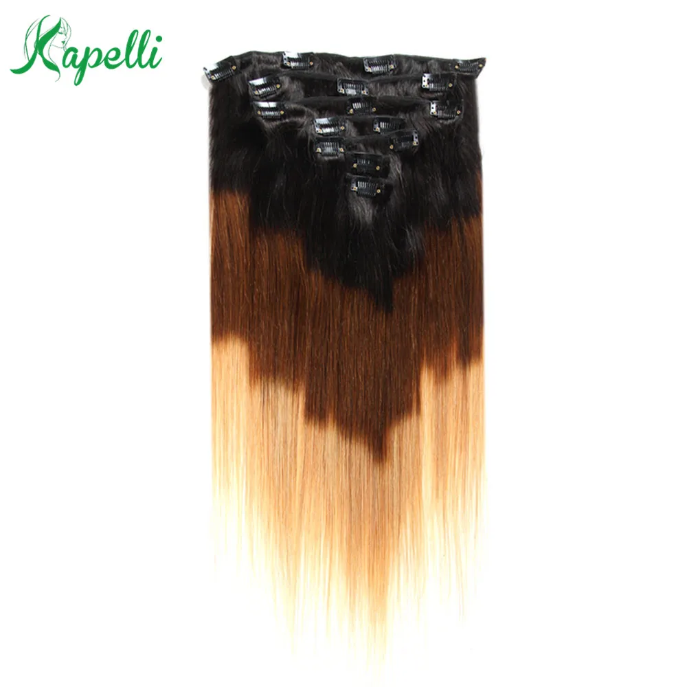 

Full Head Brazilian Remy Hair Extension Clip 110G Natural color 1b/4/27 16inch-24inch Straight Clip In Human Hair Extensions