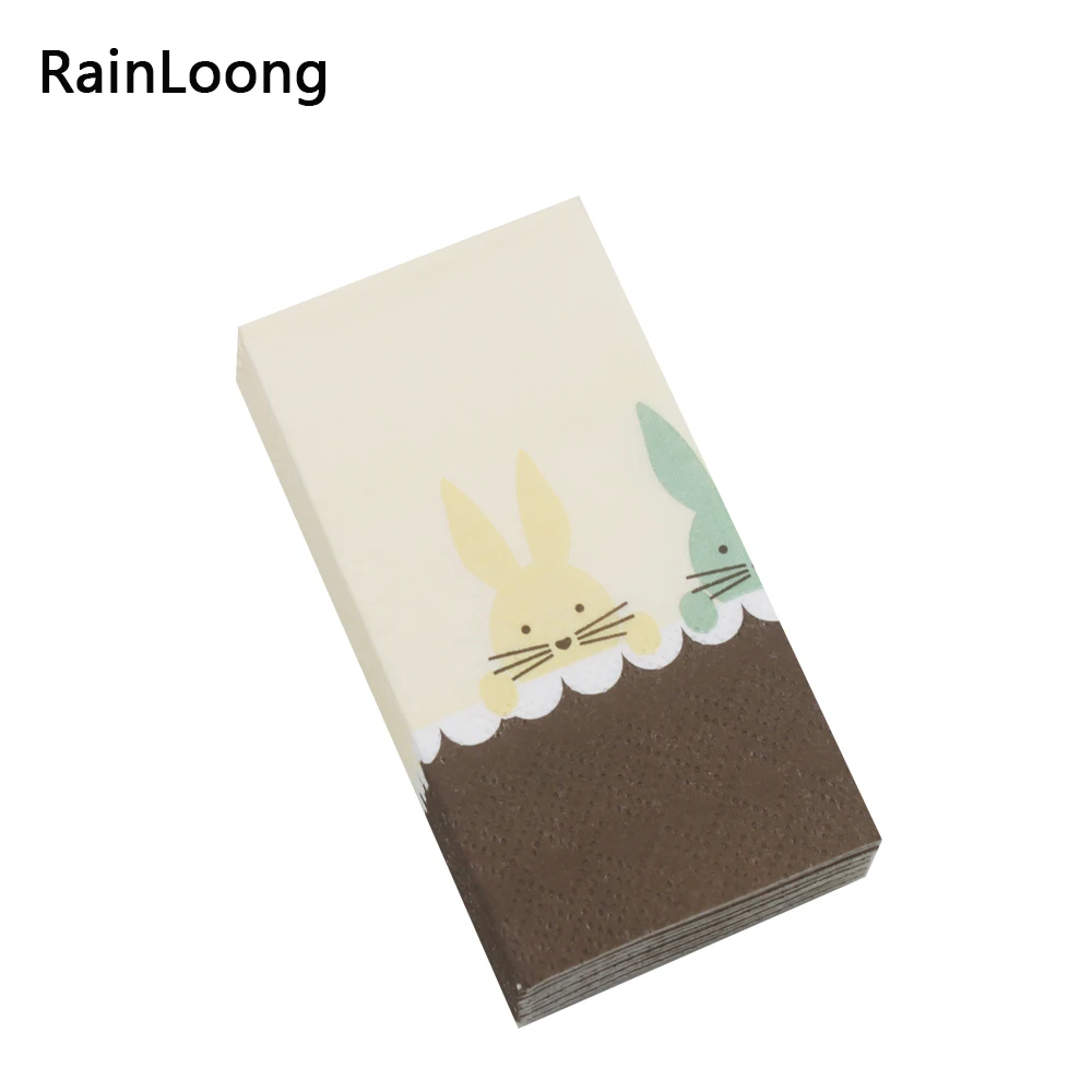 

[RainLoong] Rabbit Pocket Napkin Tissue Handkerchiefs Paper Servetten For Easter Personalized Napkins 21*21cm