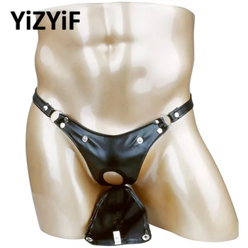 

Sexy Men bikini gay swimwear swimsuit Faux Leather Buckled Bulge Pouch Briefs G-string Jockstrap Gay Underwear swimming shorts