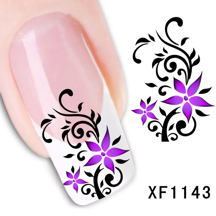 

waterproof Water Transfer Nails Art Sticker Beautiful flower design girl and women manicure tools Nail Wraps Decals XF1143