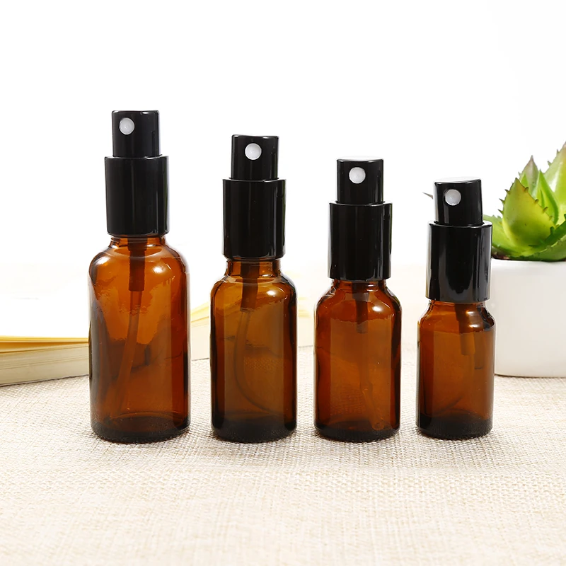 1PC 15 50ML Portable Amber Glass Essential Oil Spray Bottles Mist Sprayer Container Travel Refillable Bottle 2
