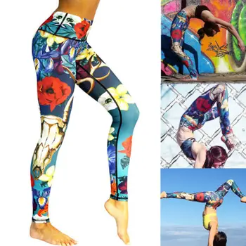 

Women Fitness Leggings Stretch High Waist Trousers Floral Long Slim Summer