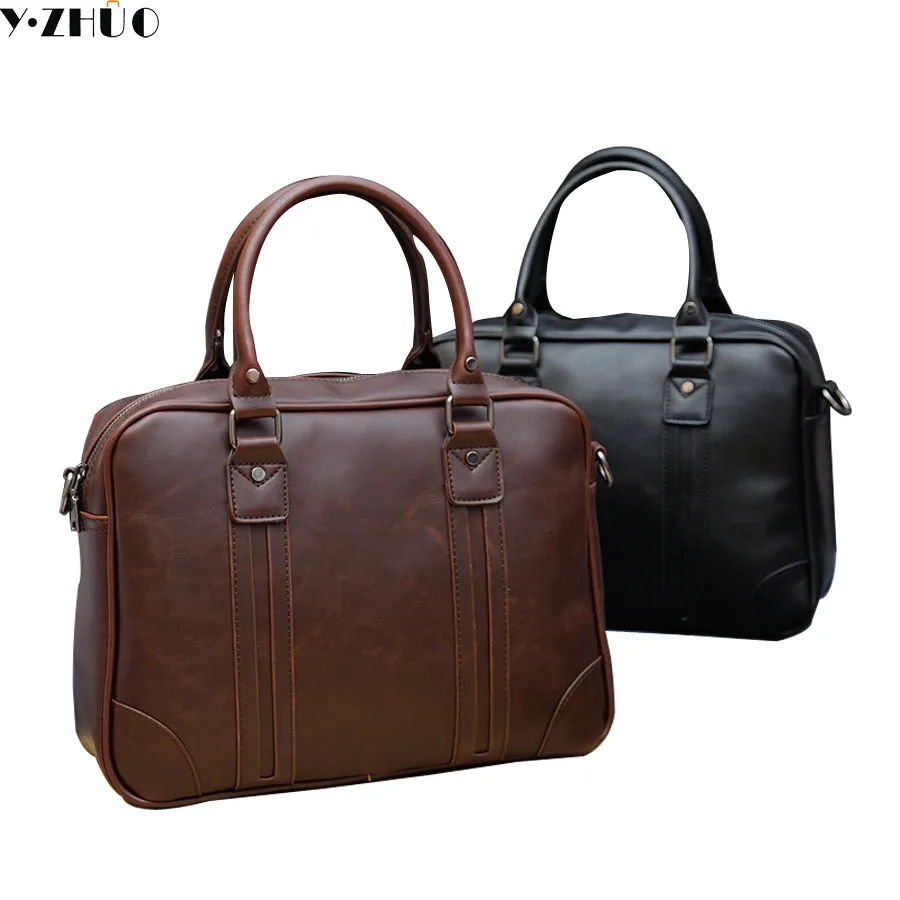 

Y ZHUO Hot Sale crazy horse leather man handbags high quality business tote vintage men messenger bags men shoulder Laptop bags