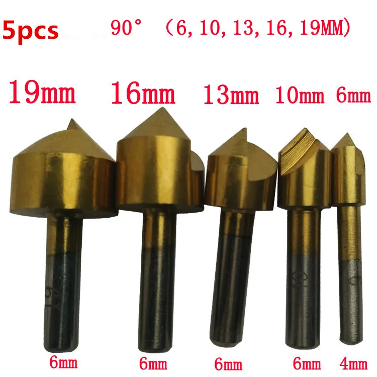 New High Quality 5pcs Metric 6mm 19mm Titanium Drill Press Countersink