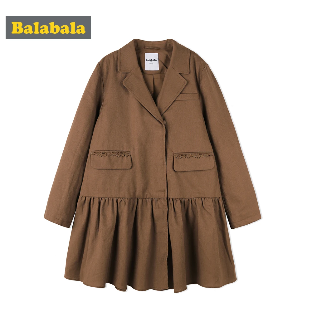 balabala Children Autumn Jacket For Girls Windbreaker Jacket 2018 New Retro-style Long Suit Windbreaker Classic Sweet Girls Coat