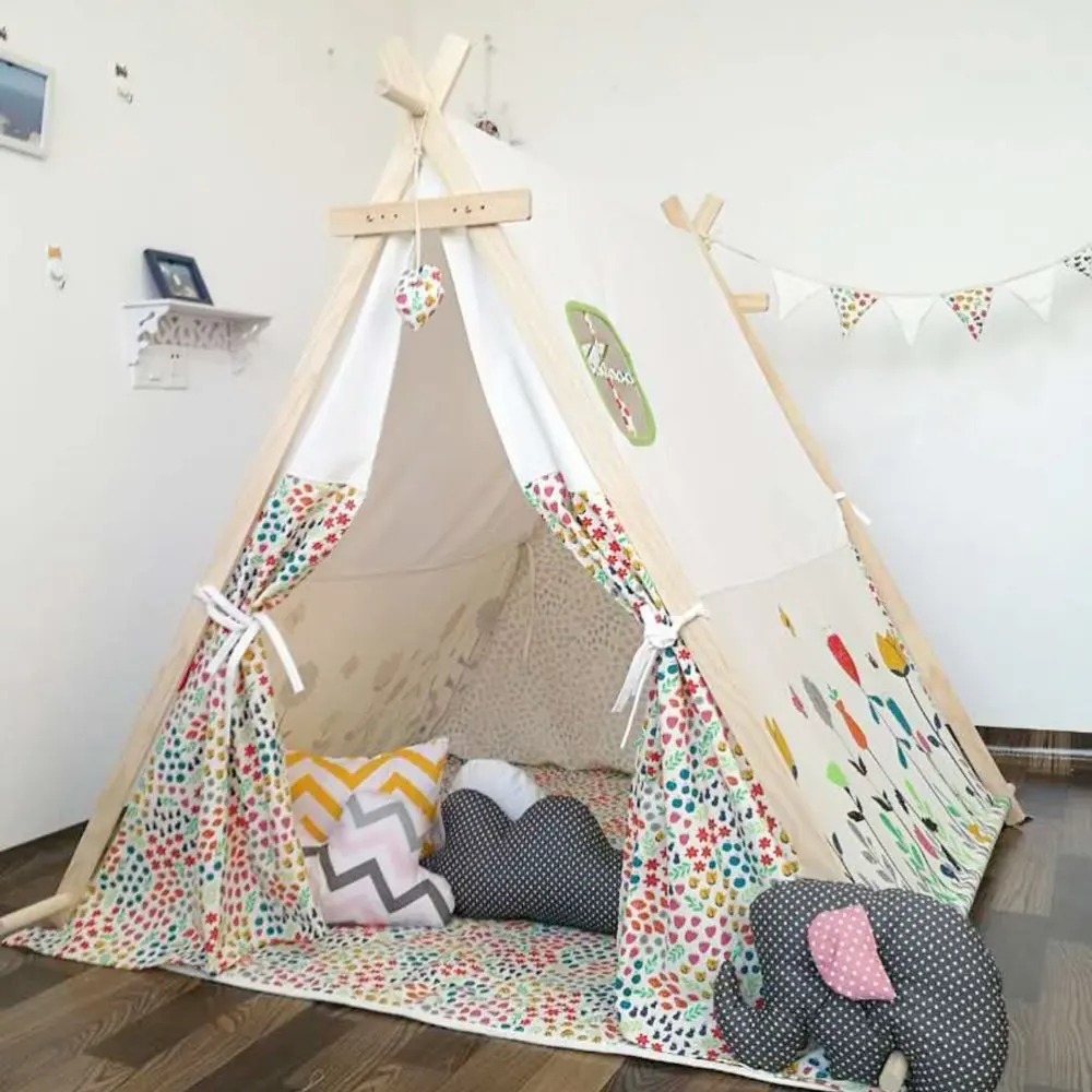 Квадратная конструкция с цветком палатка teepee хлопок ткань детская игровая палатка детский домик с ковриком