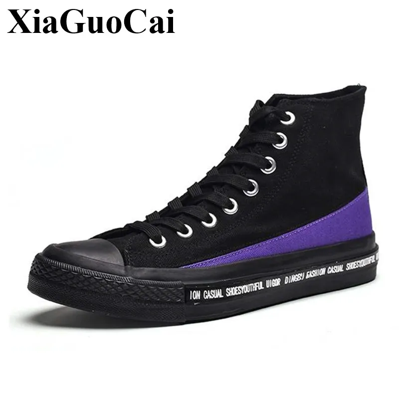 

New Men Canvas Shoes High Top Lace-up Sneakers Retro Stylish Mixed Color Flat Skate Footwear Student Wear Resistant Anti-skid