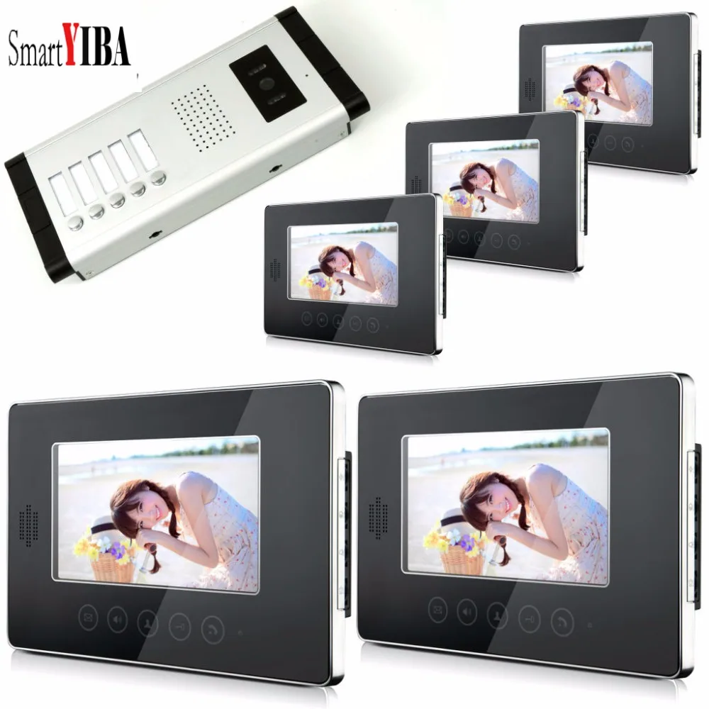 

SmartYIBA 7" Apartment Video Intercom Doorbell System IR Camera Touch Key For 5 Families