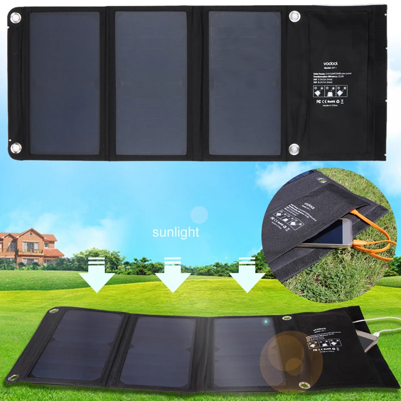 

Camping Pocket Solar Charger 5V 20W 2 MIC Ports Solar Panel Battery Charger Folding Bag Sun Power Solar Panel Charger For Phone