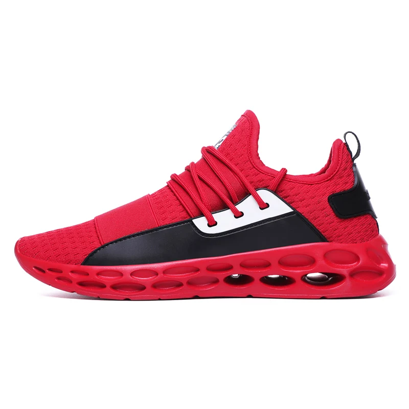 Weweya/большой размер 48; теннисные кроссовки с подушками; мужские кроссовки из сетчатого материала; брендовая мужская обувь; мужская обувь на плоской подошве; кроссовки на платформе с Демпфированием - Цвет: Red-3