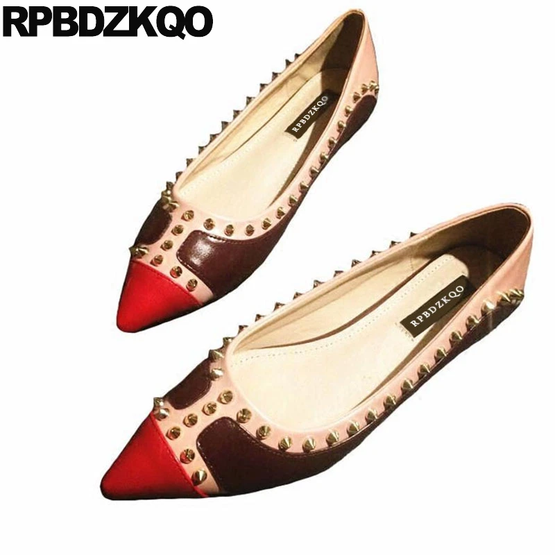 

Italian Rivet Metal Brand Size 35 Party 9 Designer Shoes Women Luxury 2019 5 Flats Ladies Pointed Toe Large Slip On Stud Suede