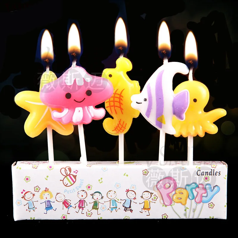 

5pcs Sea Fish seahorse sea star inkfish Princess theme kids Birthday Candle cake decoration supplies